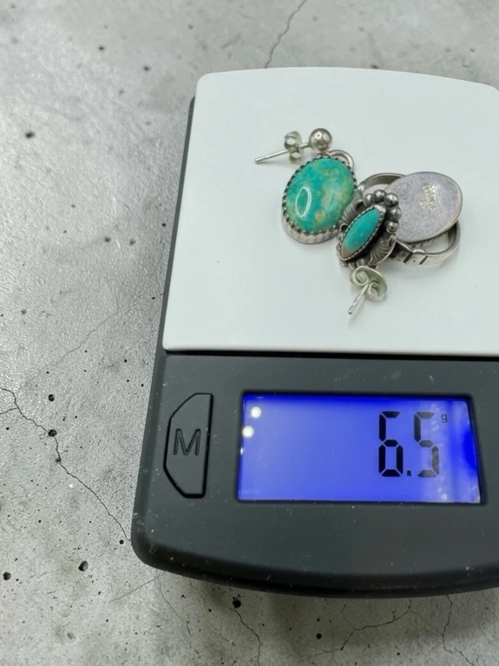 Vintage Running Bear Sterling Turquoise Ring Size 5 & Drop Earrings Set